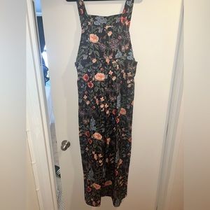 Corduroy Floral Button Wide Leg Jumpsuit